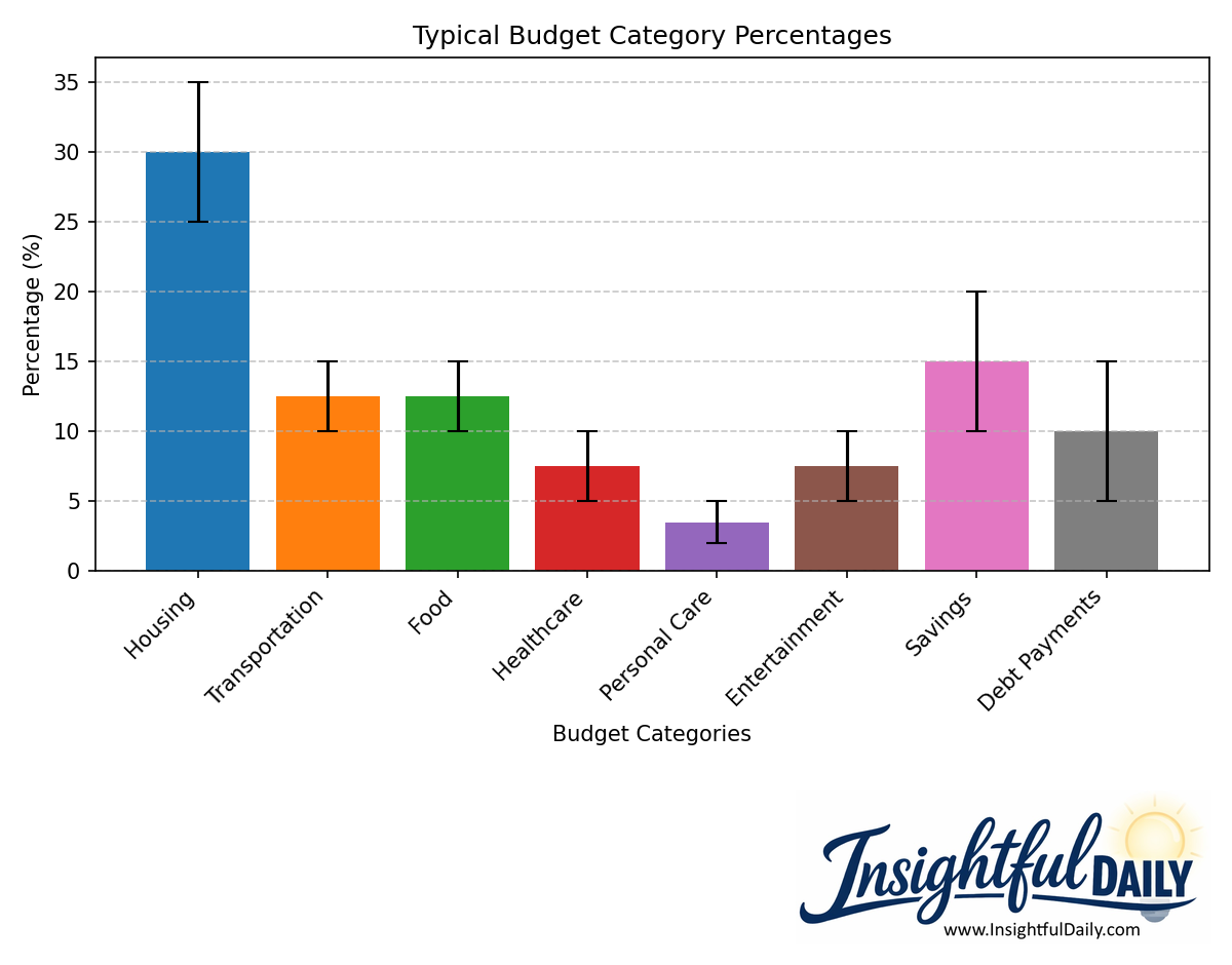 Bar chart displaying recommended budget category percentages for effective financial planning