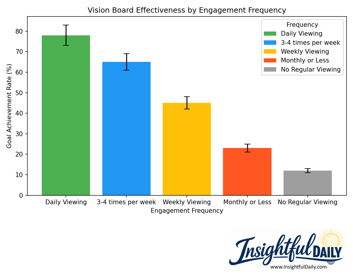 Bar chart displaying goal achievement rates based on vision board viewing frequency
