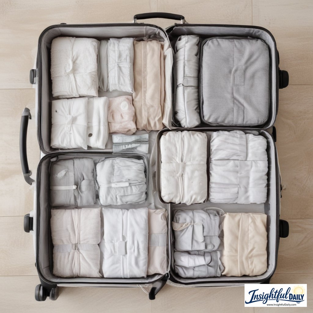 Well-organized carry-on suitcase demonstrating how to pack light with efficient layout for travel