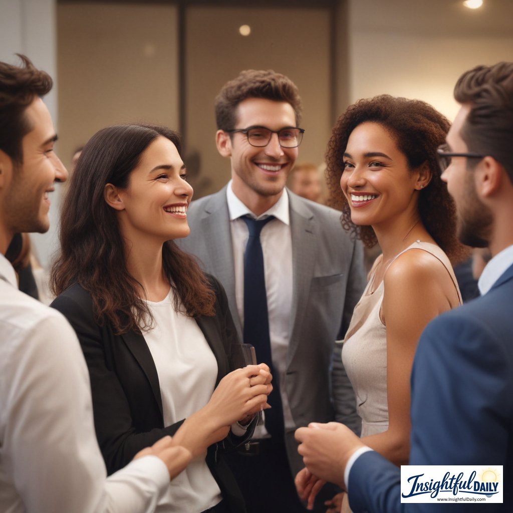 People practicing effective small talk tips at networking event