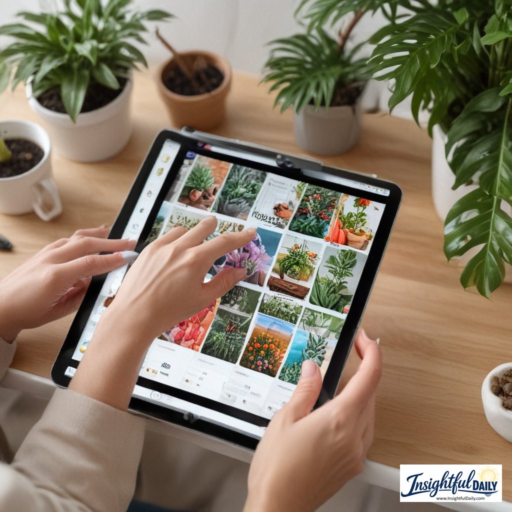 Person creating digital vision board on tablet with stylus and design software