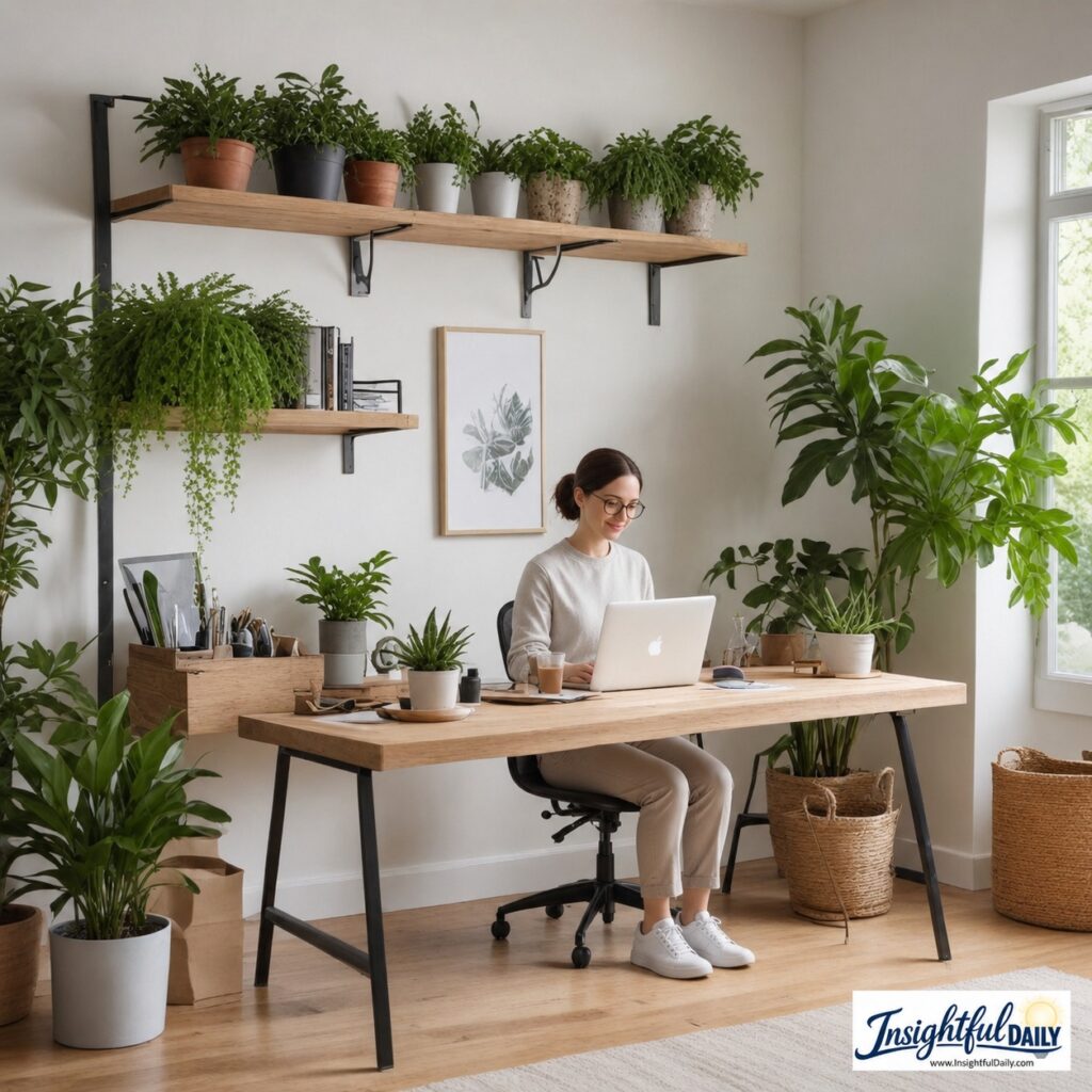 Professional practicing intentional living in purposefully designed home workspace